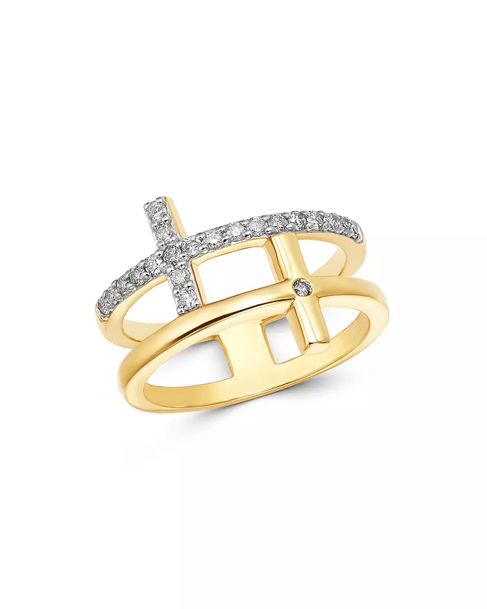 Dual cross ring, one in gold and another set with diamonds