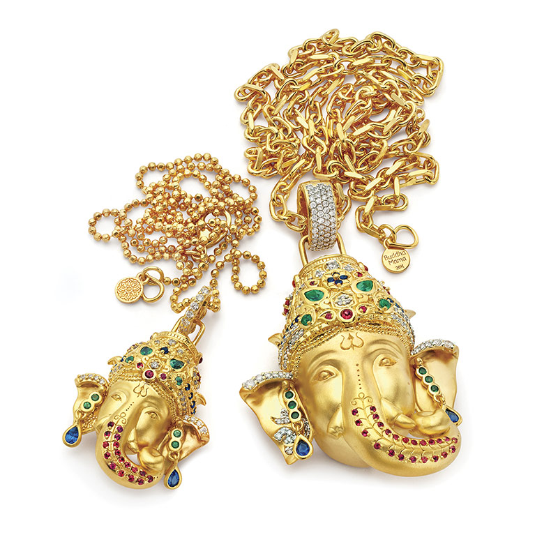 20 karat gold Ganesha pendants studded with diamonds, sapphires, emeralds and rubies
