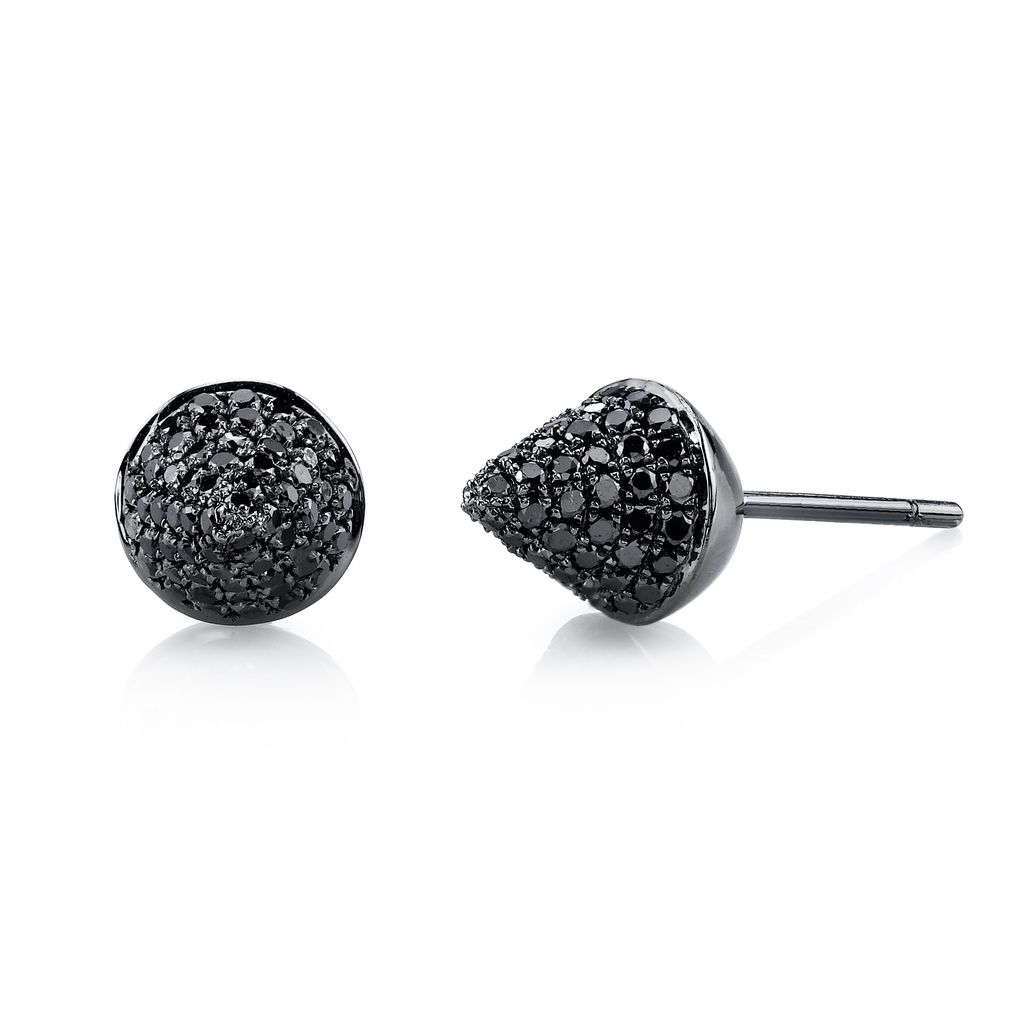 Spike shaped stud earrings with black diamonds and crafted in black coated gold.