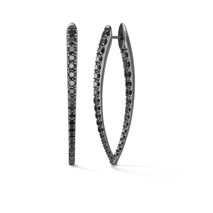 Black diamonds studded hoop earrings.