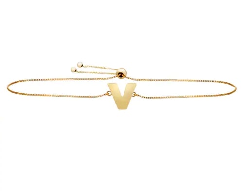 Solid block style letter V chain bracelet with a bolo lock.