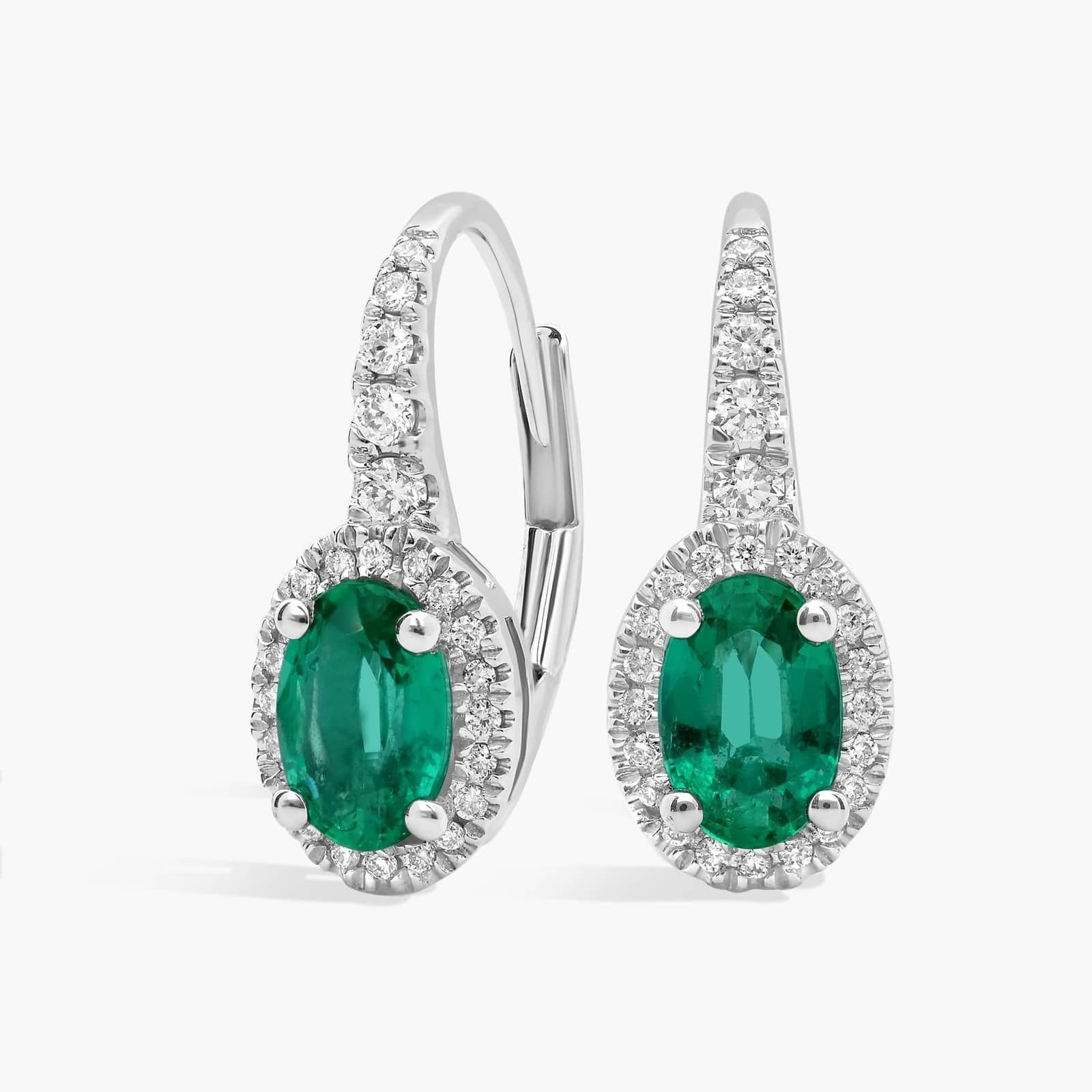 Blue Nile Oval Emerald and Diamond Drop Earrings