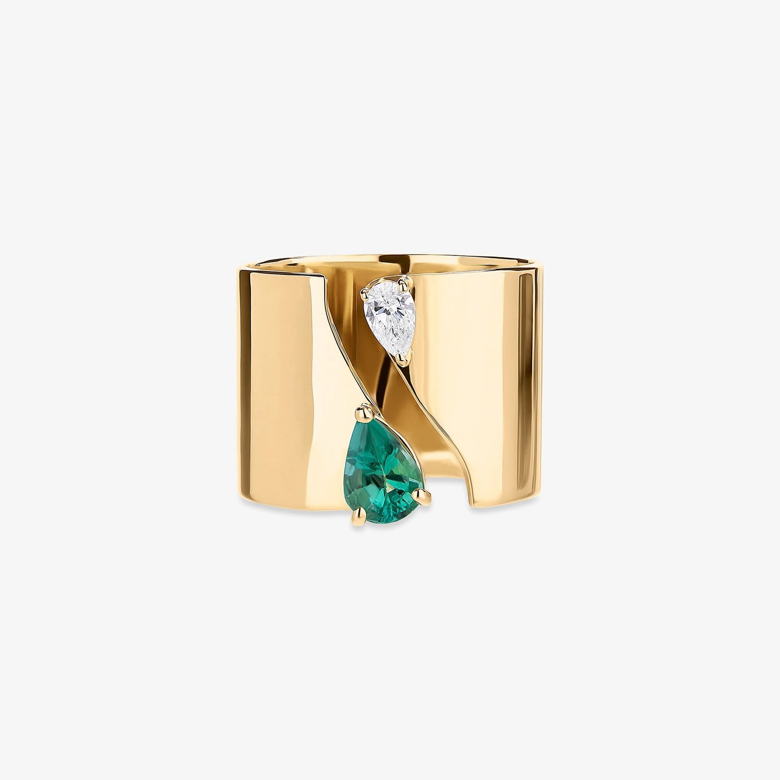 Lana Jewelry Green Emerald and Pear Diamond Cigar Band