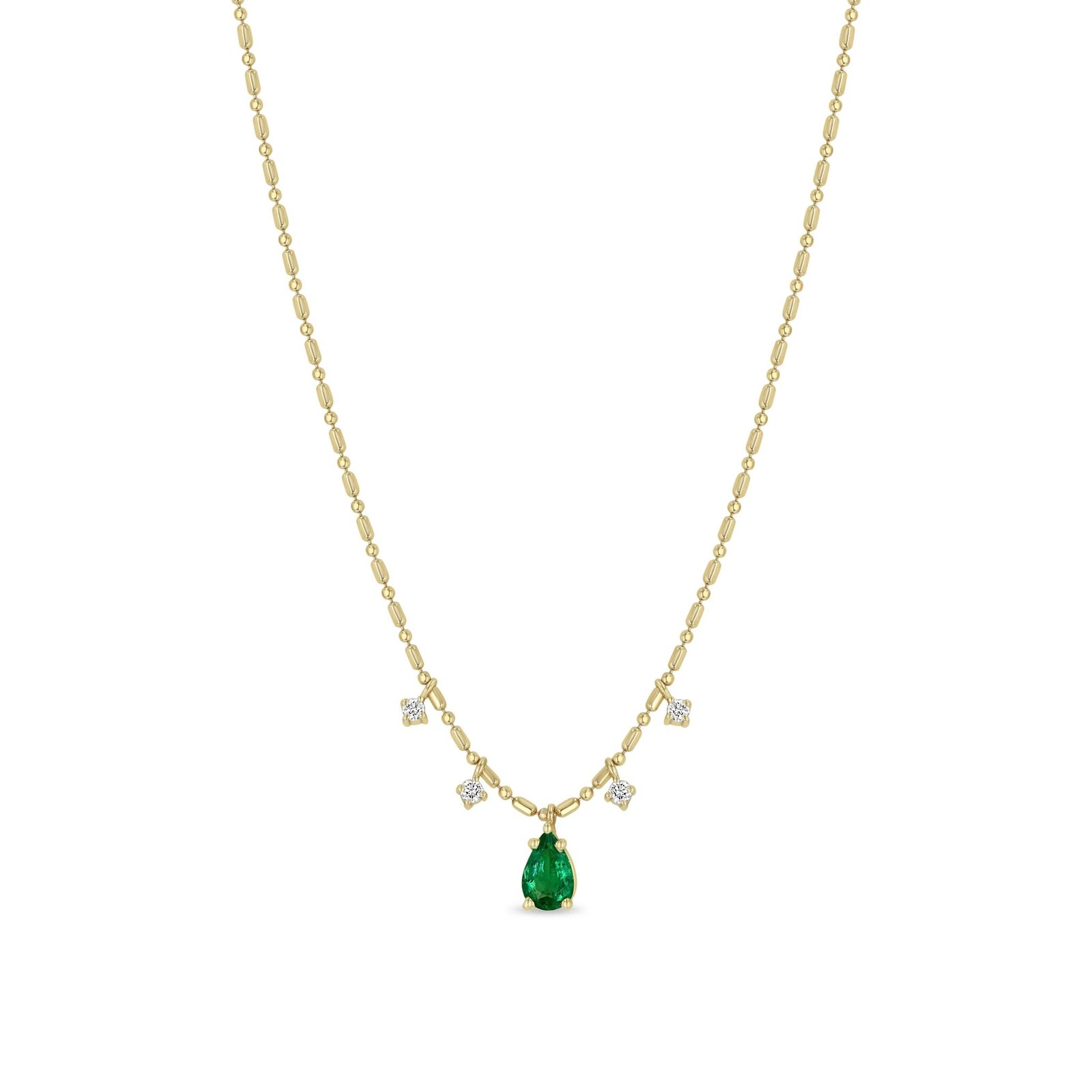 Zoe Chicco Emerald and Diamonds Tube Bar Chain Necklace