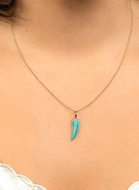 Horn Pendant — Turquoise & 14k Gold detail view